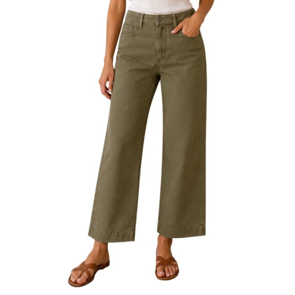 Quince Olive Wide-Leg High-Rise Trousers